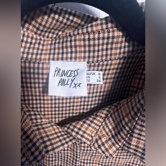 Princess Polly Willa Plaid Oversized Brown Button Up Long Sleeved Shirt - Picture 3 of 4
